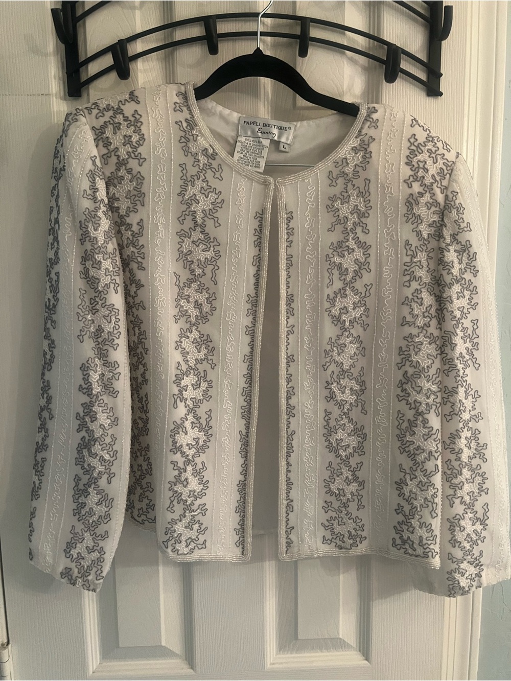 Papell boutique evening VTG silk beaded open from cardigan large